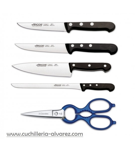 Arcos - Set Cuchillos Cocina Arcos y afilador Arcos | Cuchillos arcos  Profesional |4 Piezas | Cuchillo Carne |Cuchillo japones | Cuchillo  cebollero