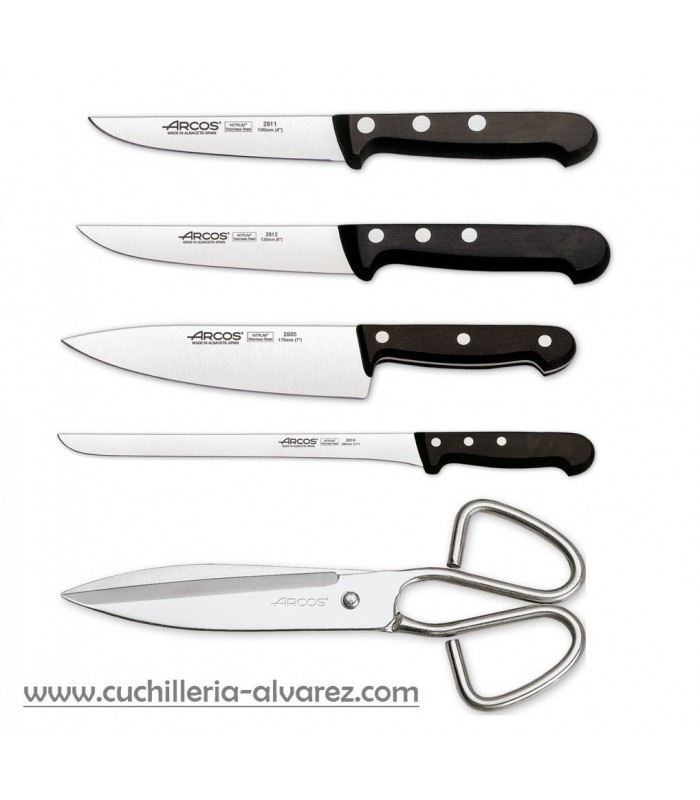 Juego de cuchillos Arcos 4 piezas: Cuchillo chef, cuchillo cocina, cuchillo  verduras y tijera